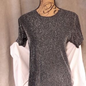 Top, blouse, black, silver